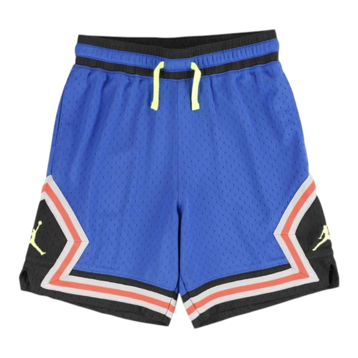 Pantaloncini Jordan Kids Sport Diamond 95D313-B3D blu Game Royal – vista frontale bande Diamond nero arancione bianco coulisse 