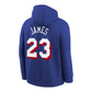 Nike NBA Kids LeBron James 76ers hoodie – retro JAMES 23 bianco rosso cappuccio senza cordoncino