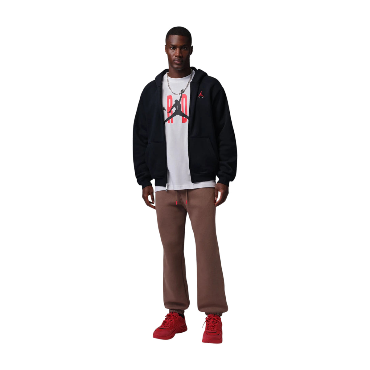 Jordan Brooklyn Full-Zip nero rosso – indossata streetwear basket uomo 🏀