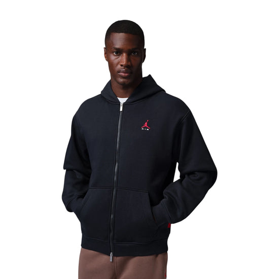 Jordan Brooklyn Full-Zip Hoodie uomo nera University Red IU0243-010 – vista frontale zip aperta logo Jumpman