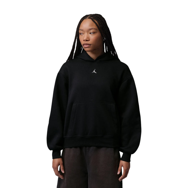 Jordan Brooklyn Donna Pullover Hoodie nera IM7285-010 – vista frontale logo Jumpman fleece midweight