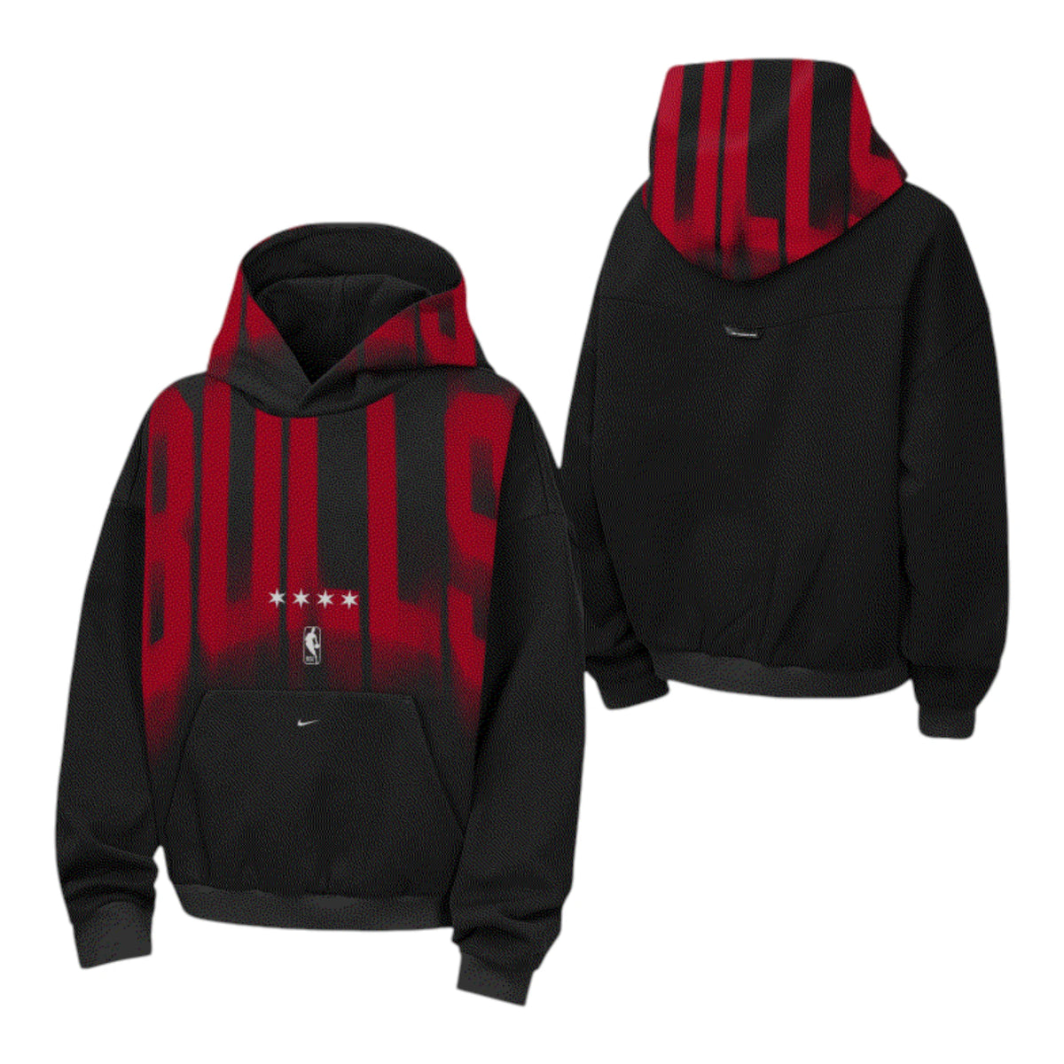 Felpa NBA Kids Chicago Bulls Nike Courtside NBTN BUL – vista frontale allover print bande rosse nero scritta BULLS 4 stelle bianche