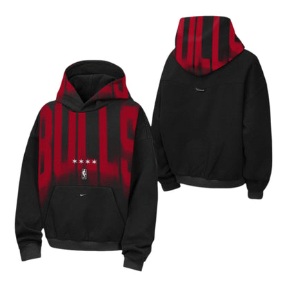 Felpa NBA Kids Chicago Bulls Nike Courtside NBTN BUL – vista frontale allover print bande rosse nero scritta BULLS 4 stelle bianche