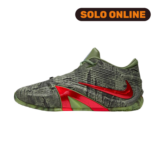 Nike Ja 4 Zombie Halloween IO7939-300 – vista di 3/4 upper distressed Oil Green Bright Crimson Swoosh online