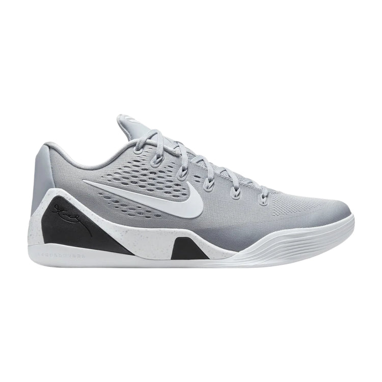 Kobe 9 Low EM Protro Wolf Grey – vista laterale interna tallone fibra di carbonio React foam