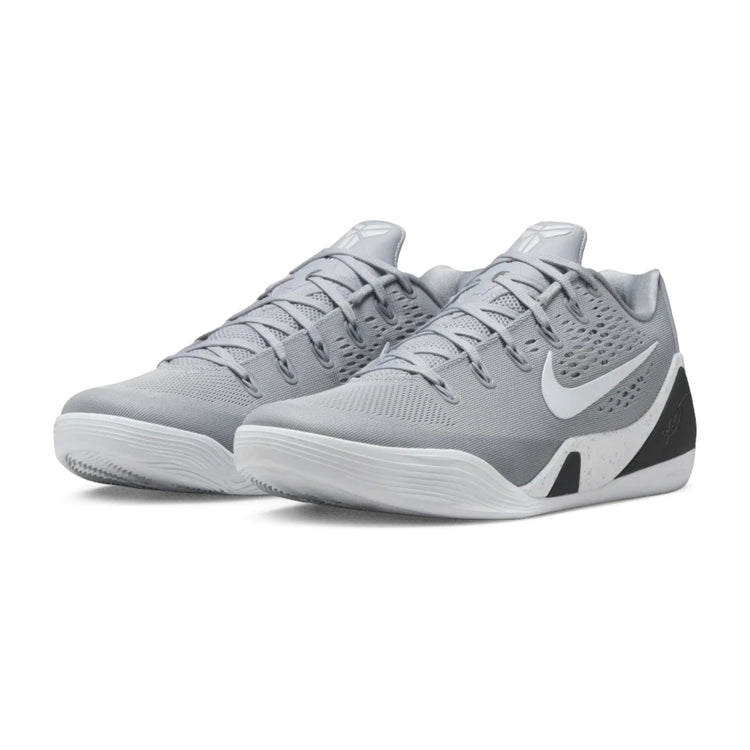 Nike Kobe 9 Low Wolf Grey – tre quarti frontale colorway grigio lupo profilo low