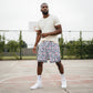 Shorts da basket leopardati bianchi Rookie Basketball, pantaloncini sportivi leggeri e comodi, stile trendy e dinamico.
