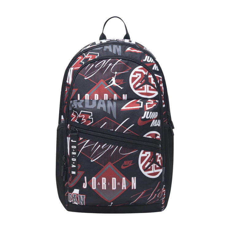 Zaino Jordan Air Patrol AOP nero multicolore, capacità 29 litri, con dettagli colorati e logo Jordan, ideale per scuola e sport