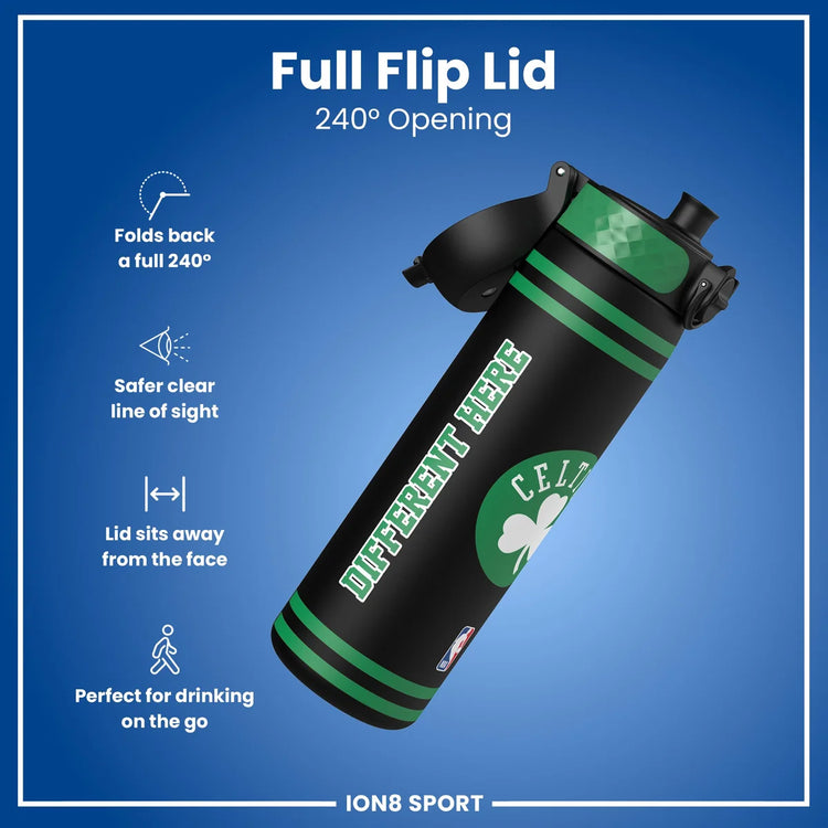 ION8 NBA Celtics borraccia – dettaglio coperchio flip 240° safety lock security brace
