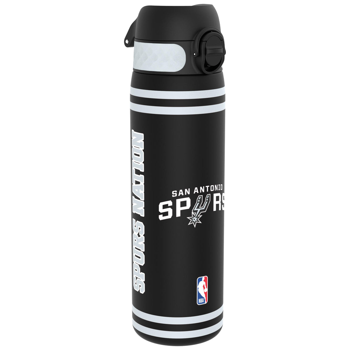 Borraccia NBA ION8 San Antonio Spurs 500ml nero argento – vista frontale logo Spurs leakproof