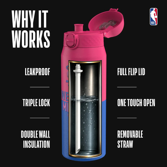 ION8 NBA Heat borraccia termica – coperchio flip 240° smooth flow straw powder-coat rosso nero