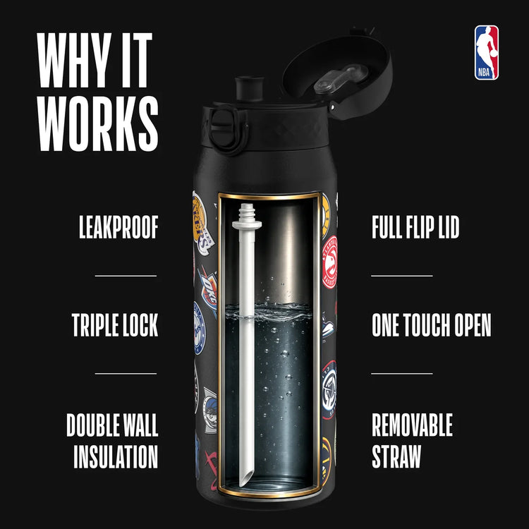 ION8 NBA Multi Logo borraccia termica – coperchio flip 240° smooth flow straw powder-coat
