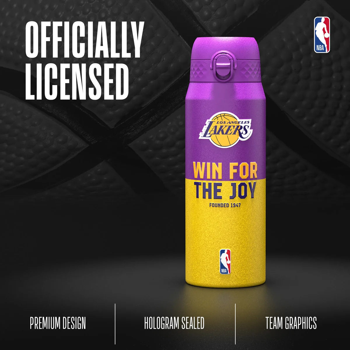 ION8 NBA Lakers borraccia termica – coperchio flip 240° smooth flow straw powder-coat viola oro