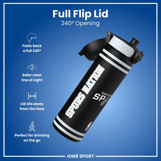 ION8 NBA Spurs borraccia – dettaglio coperchio flip 240° safety lock security brace
