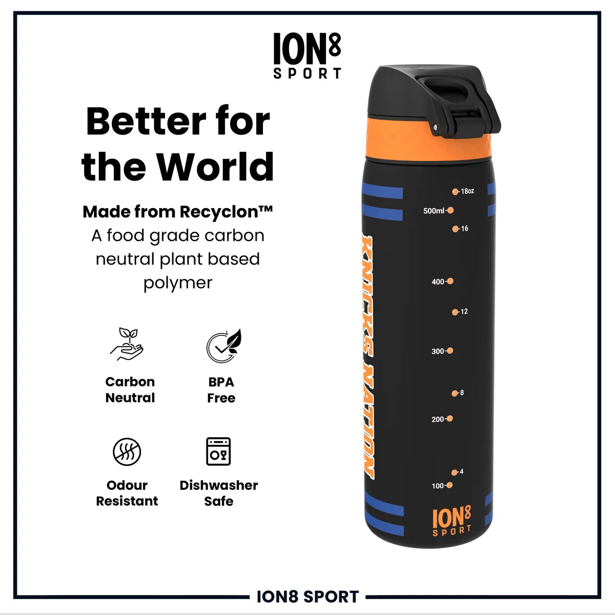 Borraccia NBA ION8 Knicks 500ml – Recyclon carbon neutral BPA free slim profile