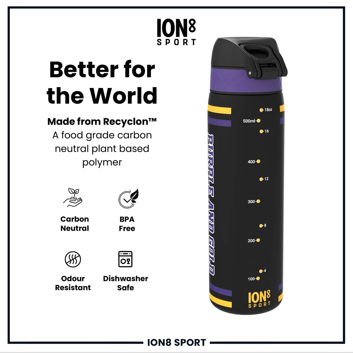 Borraccia NBA ION8 Lakers 500ml – Recyclon carbon neutral BPA free slim profile