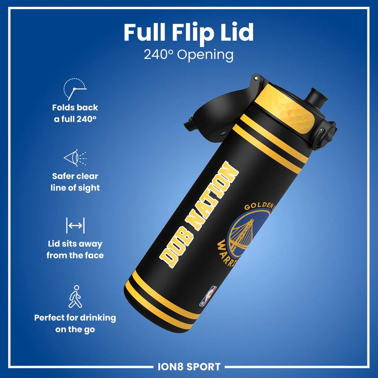 ION8 NBA Warriors borraccia – dettaglio coperchio flip 240° safety lock security brace