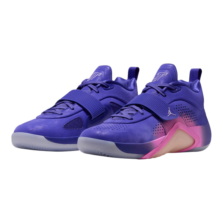 Scarpa da basket Jordan Tatum 5 Sunrise IO1746-401 – vista di 3/4 colorway Bright Concord Urban Lilac China Rose Bright Mango