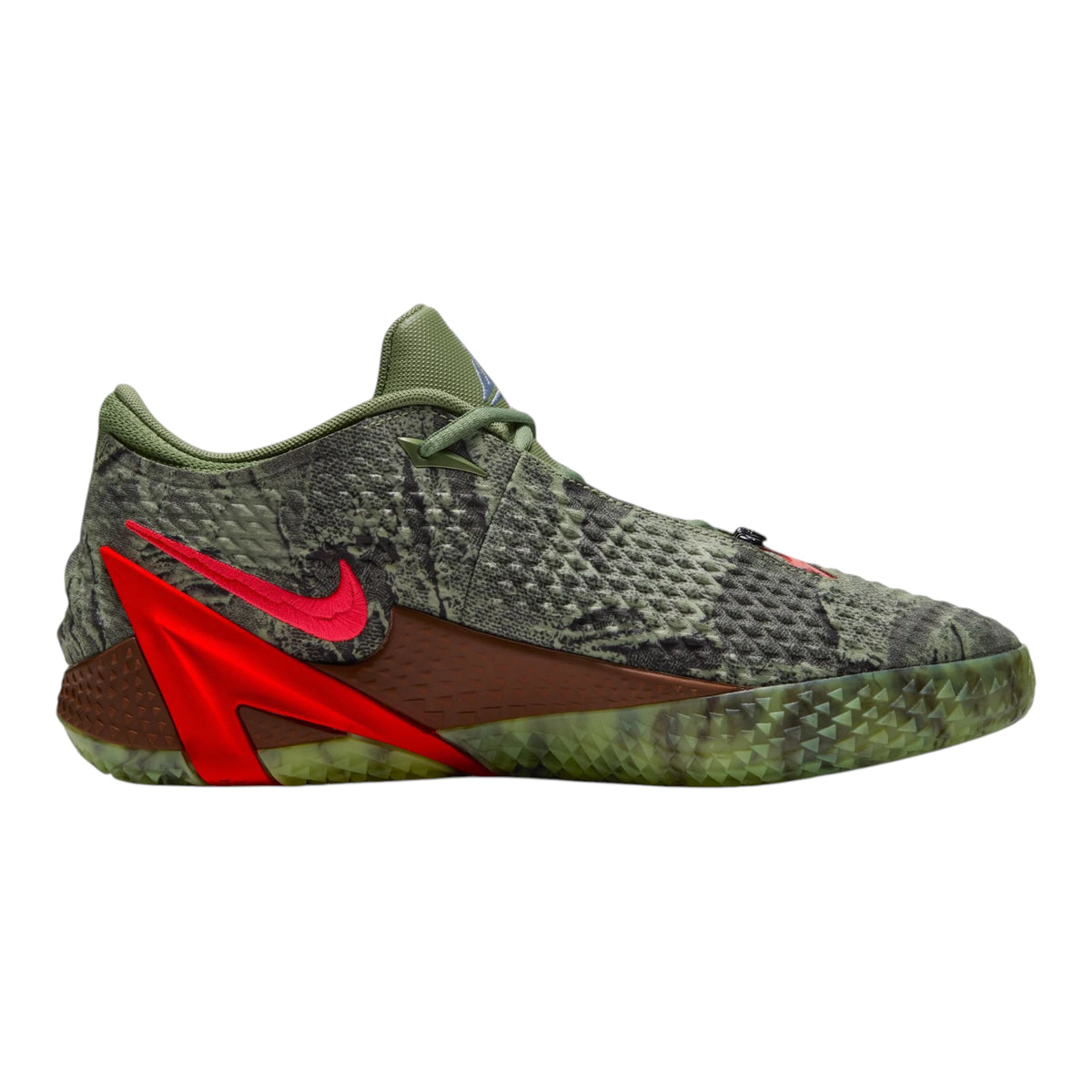 Nike Ja 4 Zombie Halloween IO7939-300 – vista laterale interna upper distressed Oil Green Bright Crimson Swoosh