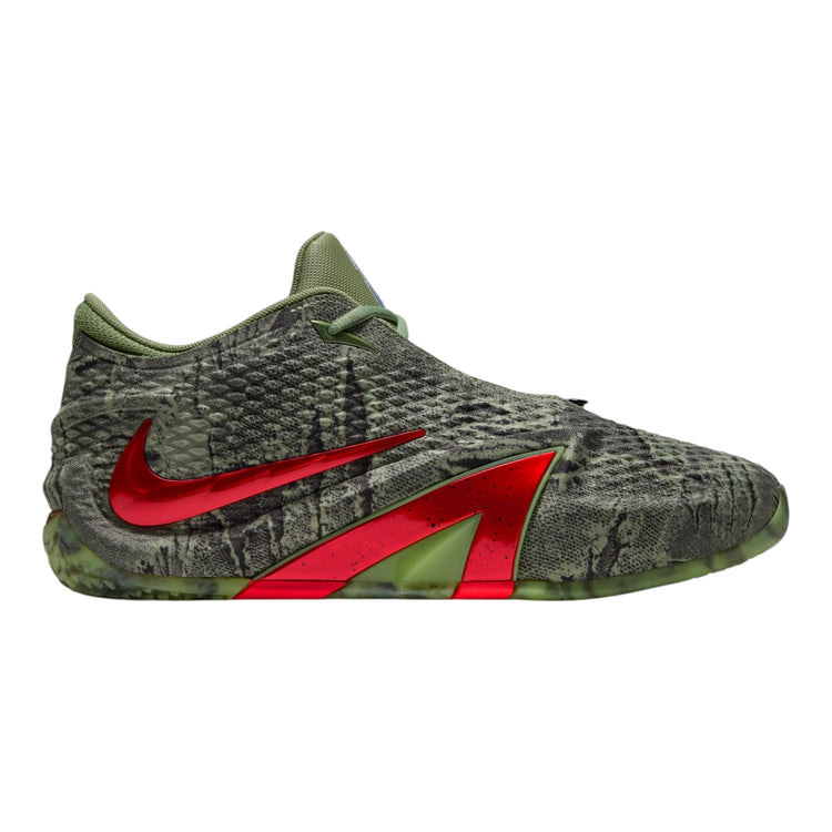 Nike Ja 4 Halloween 2026 – vista frontale tessuto ripped distressed olive dark grey basket 🏀 vista lato