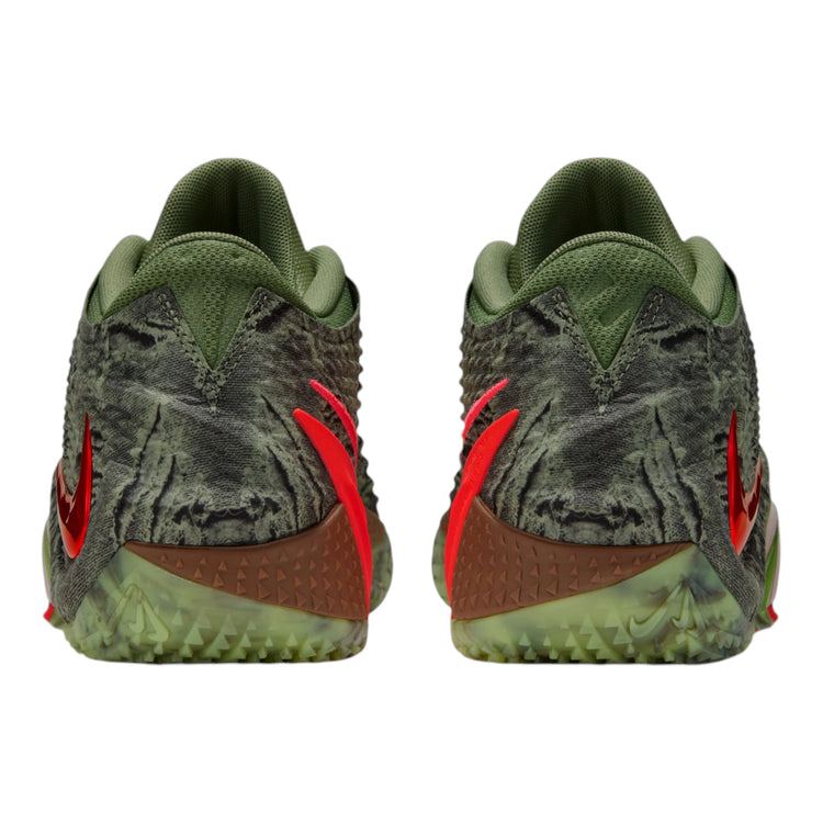 Nike Ja 4 Zombie Halloween IO7939-300 – vista tallone upper distressed Oil Green Bright Crimson Swoosh