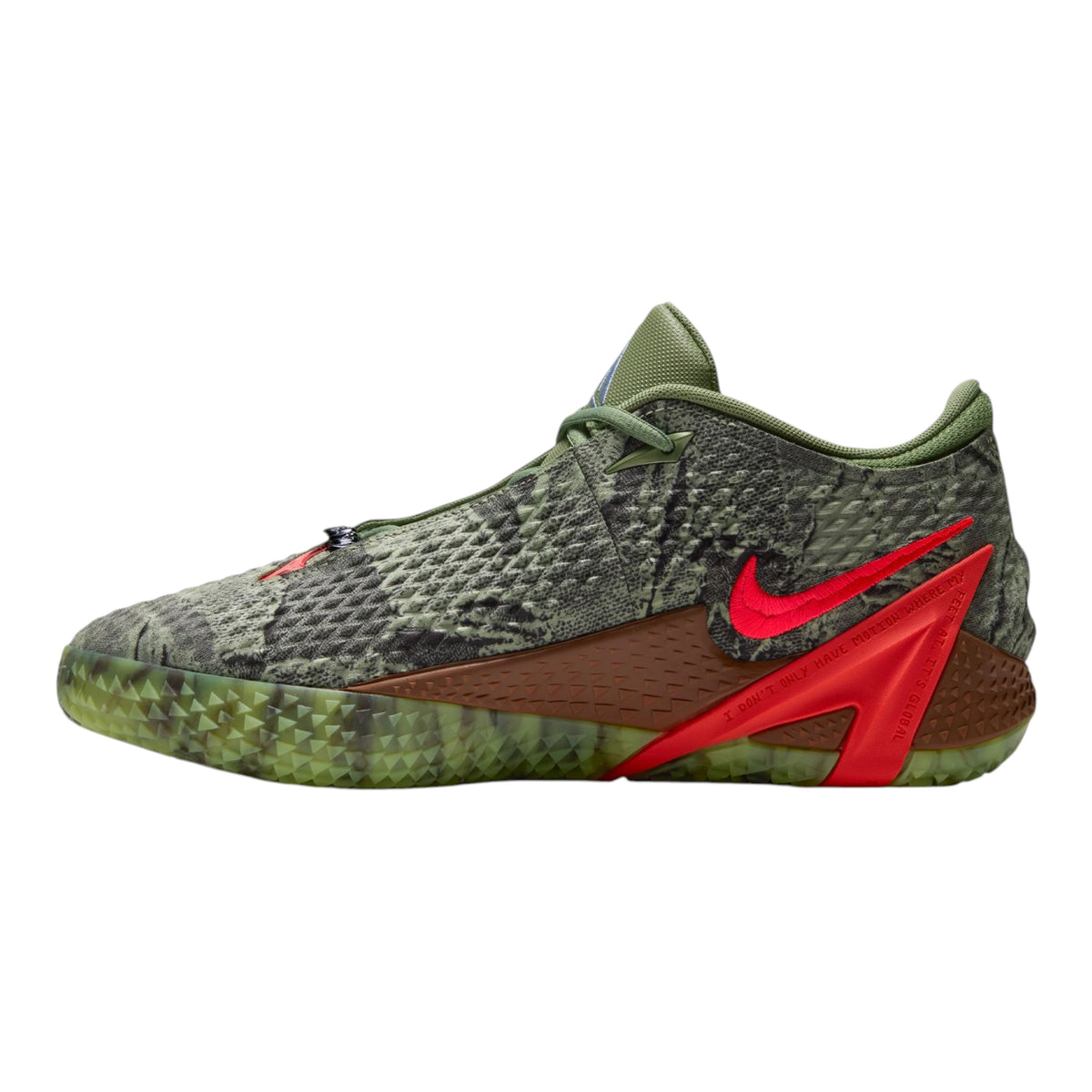 Nike Ja 4 Zombie Halloween IO7939-300 – vista laterale interna 2 upper distressed Oil Green Bright Crimson Swoosh