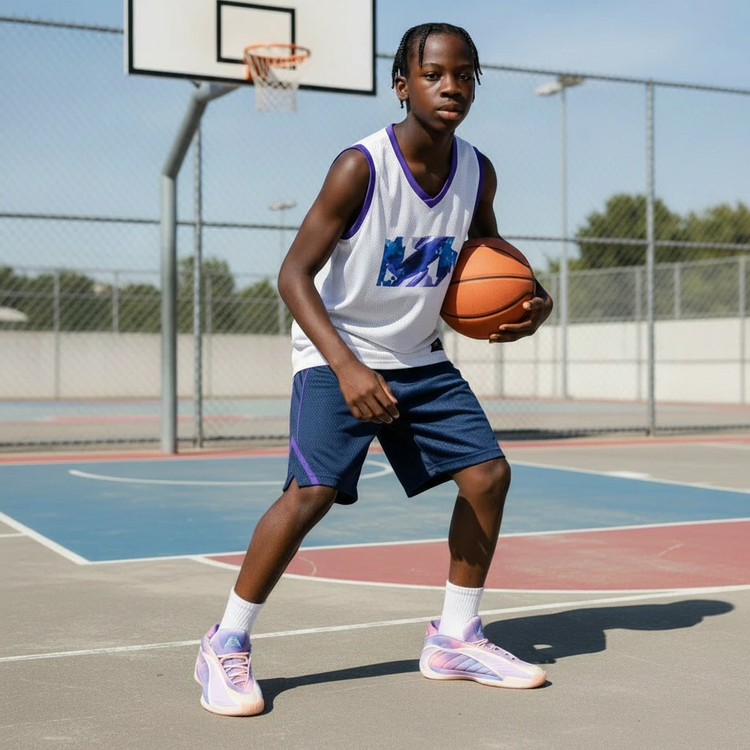 Scarpe da basket Adidas AE 2 Anthony Edwards Pink/Multi, design rosa e multicolore, modello signature adulto
