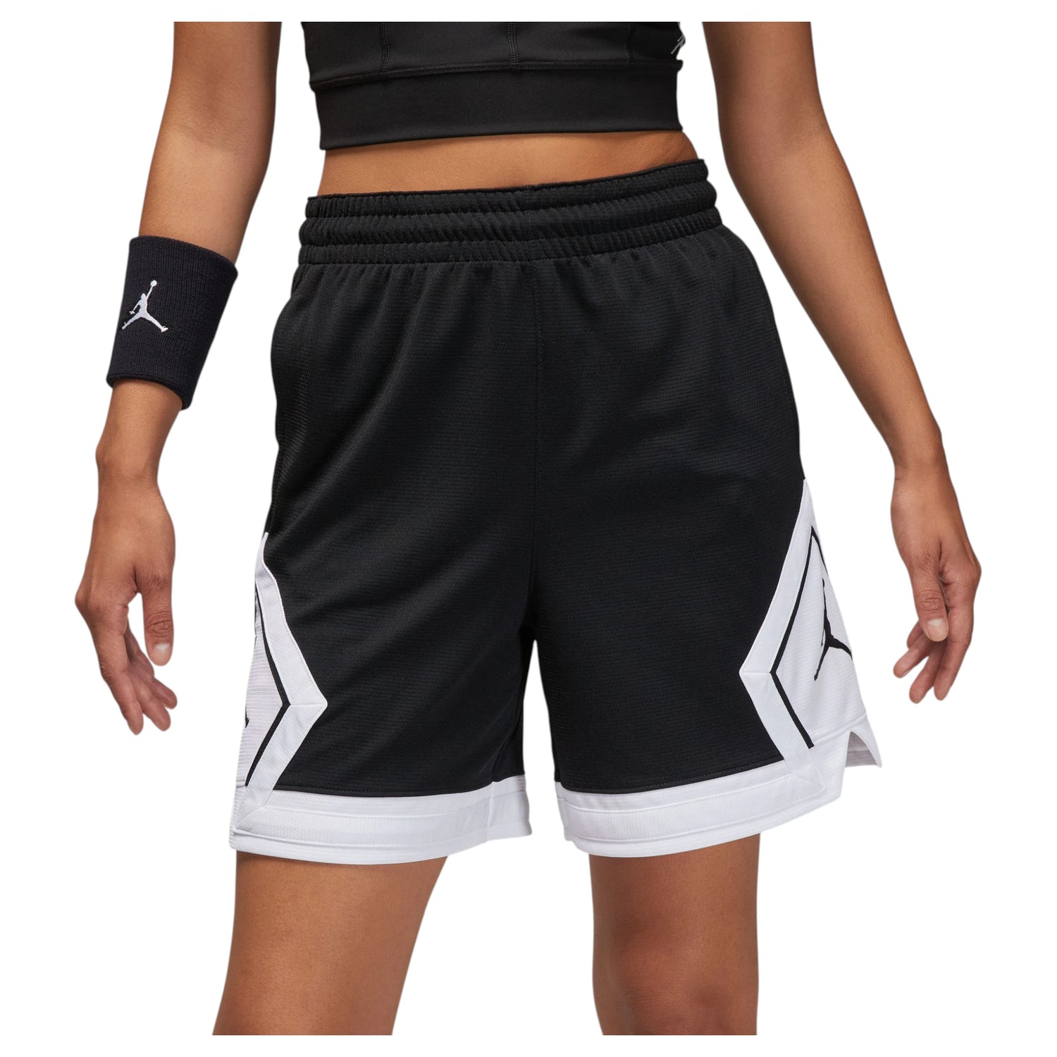 Shorts da donna Jordan Diamond Basket, pantaloncini sportivi neri con logo Jordan, adatti per basket e attività sportive.