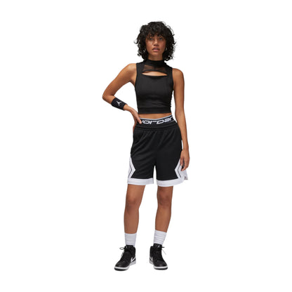 Shorts da donna Jordan Diamond in nero, pantaloncini sportivi corti con logo Jordan, ideali per basket e attività sportive.