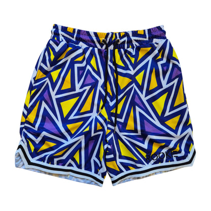 Pantaloncini da basket THE GOAT SHORT GEO di ROOKIE BASKETBALL, corti, con stampa geometrica, tessuto leggero e traspirante.