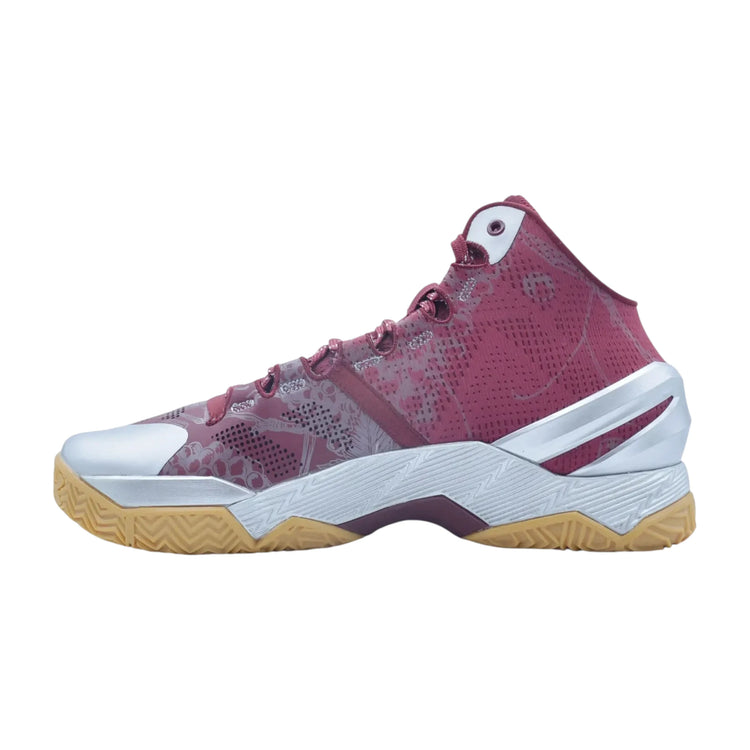 Under Armour Curry 2 Burgundy 3026052-601 – vista laterale scarpa da basket bordeaux Stephen Curry