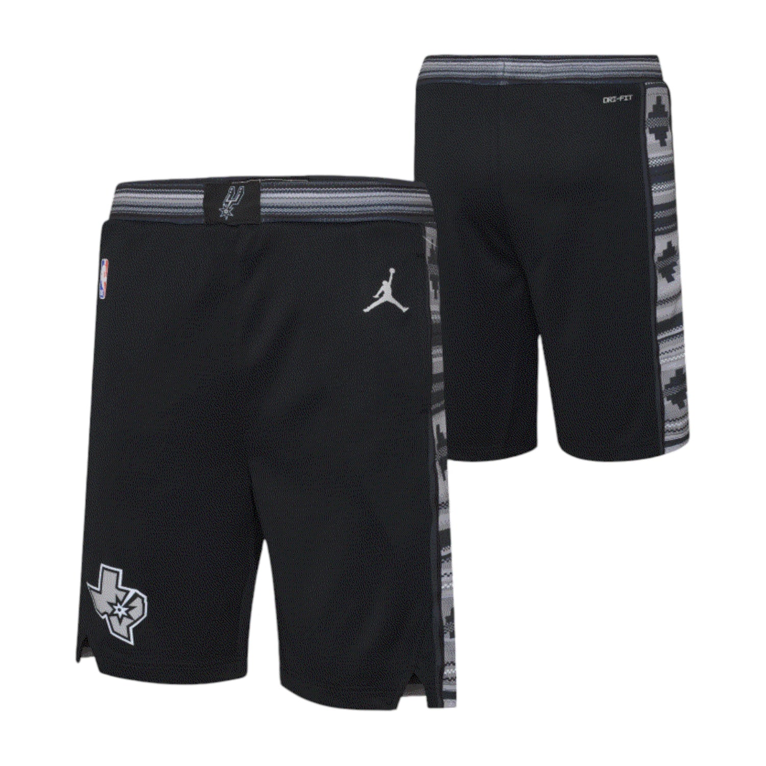 Pantaloncini NBA Kids Spurs Outerstuff con stampa di Wemby Wembanyama, dettagli in blu e bianco, ideali per giovani tifosi.