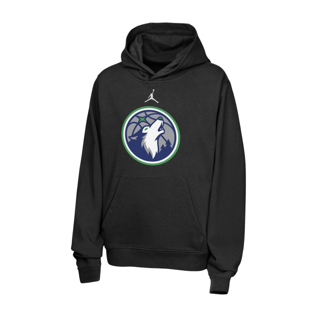 Jordan NBA Kids Timberwolves nera hoodie – logo lupo verde blu fleece