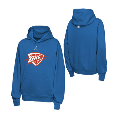 Felpa Jordan NBA Kids OKC Thunder blu NBUM THU – vista frontale logo scudo rosso Jumpman