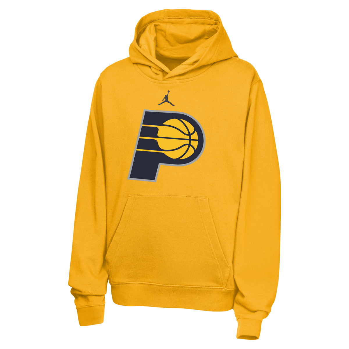 Jordan NBA Kids Pacers hoodie gialla – vista frontale logo tasca marsupio fleece