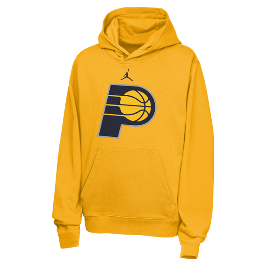 Jordan NBA Kids Pacers hoodie gialla – vista frontale logo tasca marsupio fleece