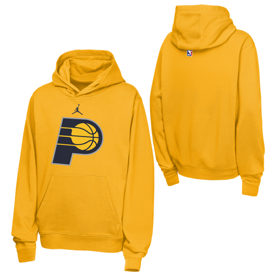 Felpa Jordan NBA Kids Indiana Pacers gialla NBUM PCR – vista frontale logo Pacers HD Jumpman
