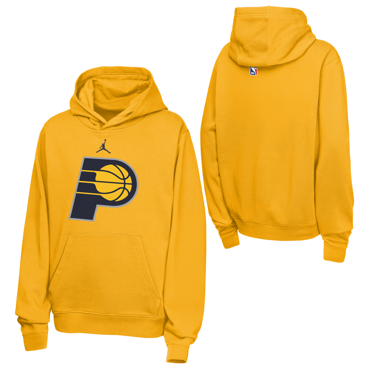 Felpa Jordan NBA Kids Indiana Pacers gialla NBUM PCR – vista frontale logo Pacers HD Jumpman