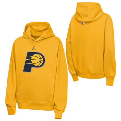 Felpa Jordan NBA Kids Indiana Pacers gialla NBUM PCR – vista frontale logo Pacers HD Jumpman