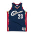 Canotta Mitchell & NESS NBA Cavaliers 2008 LeBron James in blu navy, maglia swingman, dettaglio tessuto e logo.