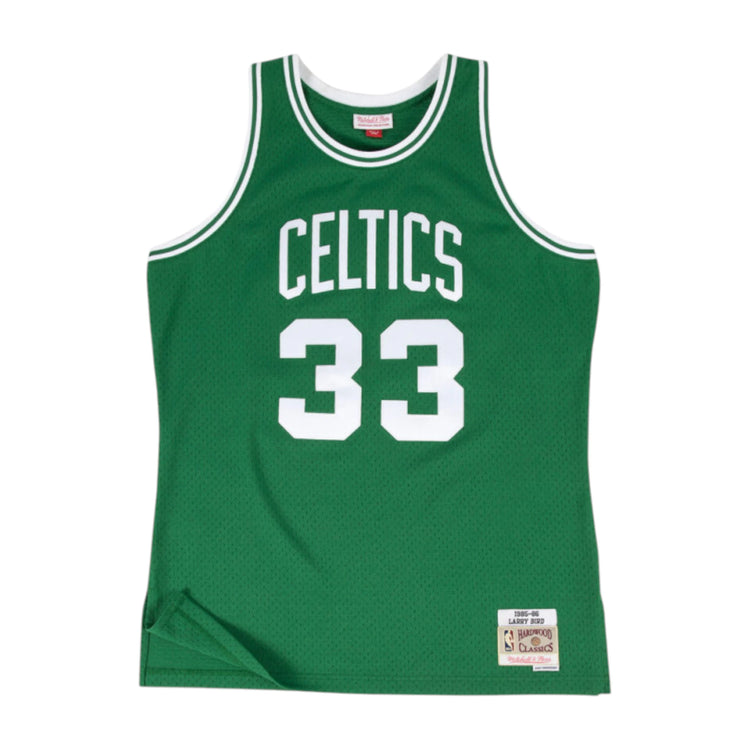 Canotta NBA Mitchell & Ness Bird Celtics 1985 in colore verde, dettagli della canotta Swingman di Larry Bird.