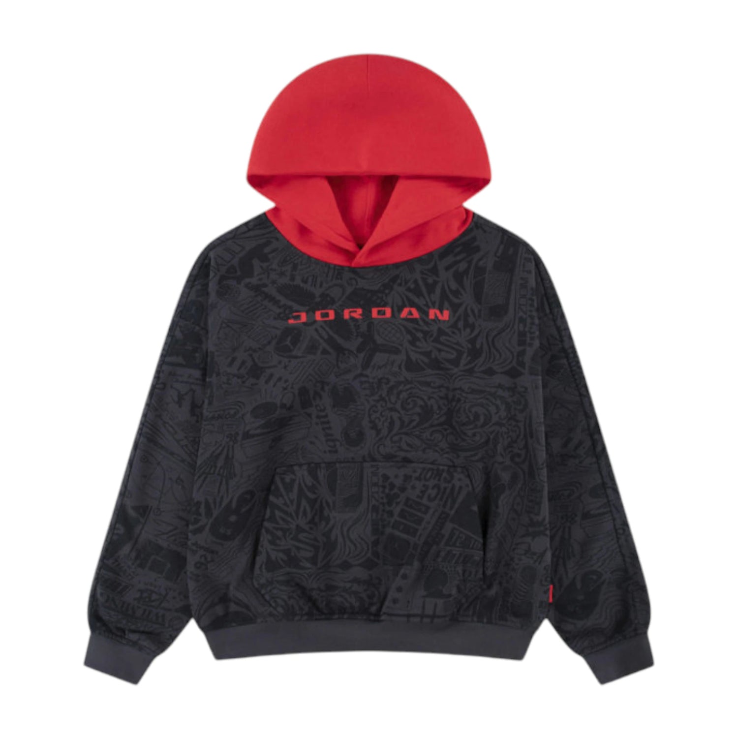 Felpa Jordan Brooklyn Fleece Jr nera stampa tono su tono – vista frontale grafica Jumpman
