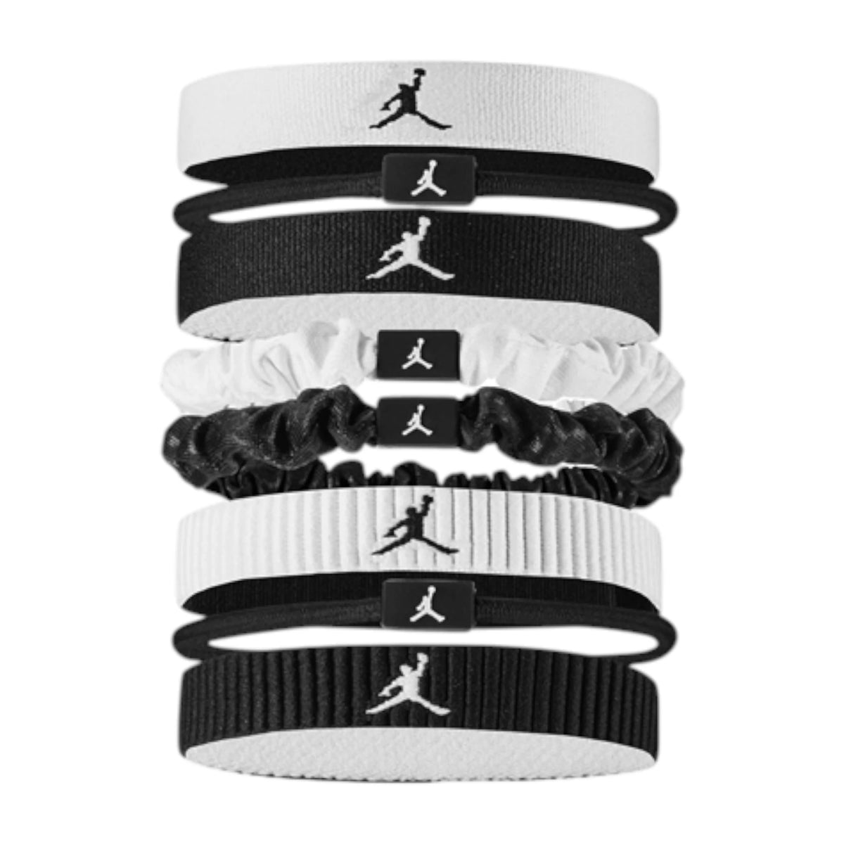 Elastici Jordan Sport Mixed Hair Ties 8 pz J1012025-127 bianco nero – pack completo 3 texture Jumpman