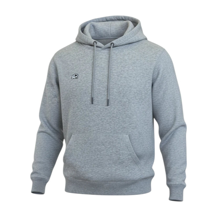 Felpa con cappuccio grigia Rookie Basketball, hoodie da uomo con logo rossonero, morbida e comoda, ideale per lo sport e il tempo libero.