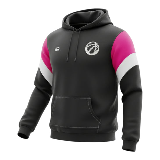 Felpa con Cappuccio in French Terry, primavera estate , nero e fuchsia, Basketball department