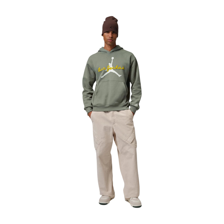 Felpa con cappuccio Nike Air Jordan Brooklyn Fleece Hoodie verde, giallo e bianco, tessuto caldo e morbido, stile sportivo e urbano