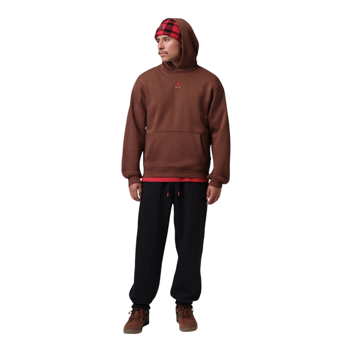 Felpa Jordan Brooklyn Uomo Fauna Brown University Red IU0249-265 – vista frontale cappuccio tasca marsupio marrone