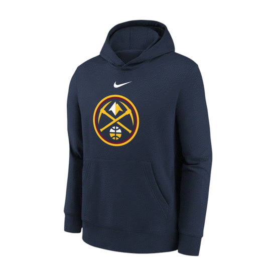 NBA Club Fleece Nuggets Kids – vista frontale logo Denver blu navy fleece morbido tasca marsupio