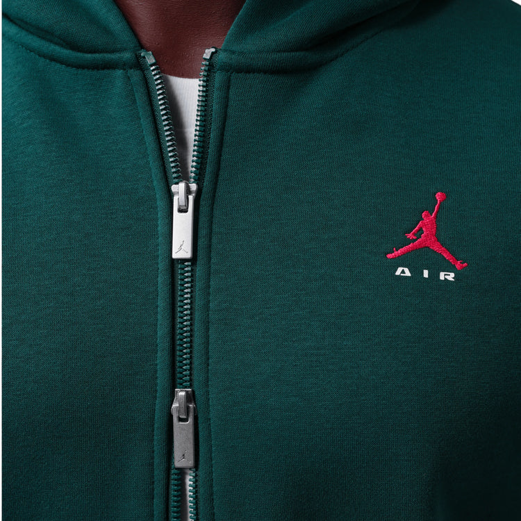 Felpa Jordan Brooklyn Midnight Spruce – dettaglio zip bidirezionale accenti University Red