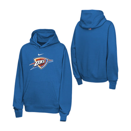 Felpa Nike NBA Kids OKC Thunder blu NBUL THU – vista frontale logo scudo OKC HD Swoosh Nike